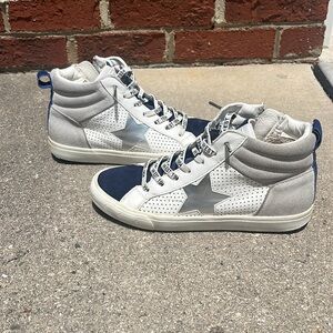 VINTAGE HAVANA Womens Lester Star Perforated High Sneakers 7.5 blue & white